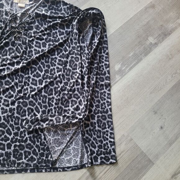 Michael Kors Leopard Print Lace Up Tunic Poncho Top Blouse Chain Detail EUC 2XL - Picture 6 of 9